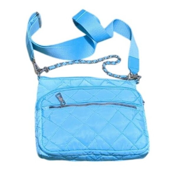 INC International Concepts Lt Blue Quilted Crossbody Bag Chain Strap - Picture 1 of 10